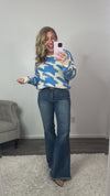 Oversized Houndstooth Design Sweater : Cream/Blue