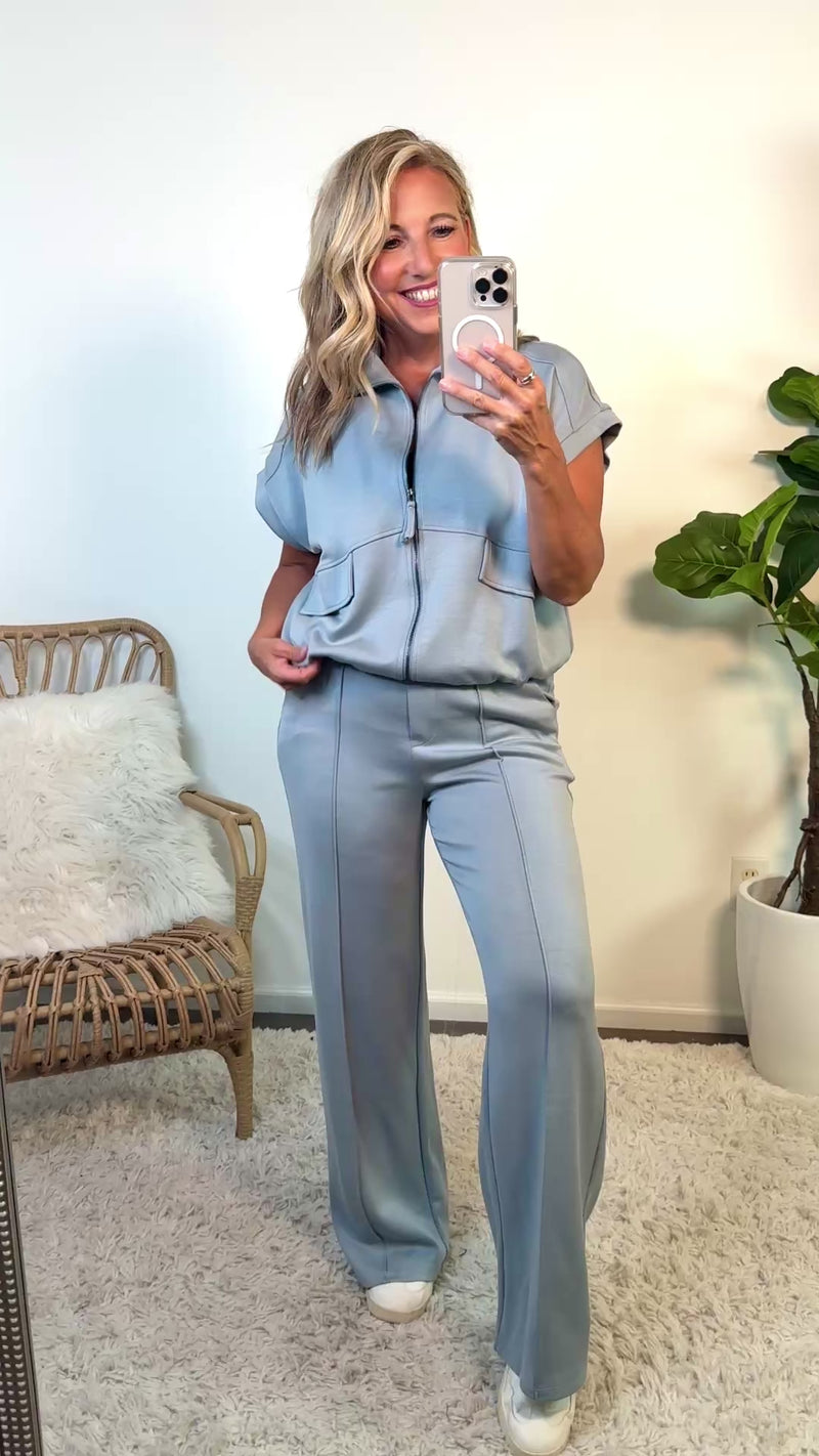 Kayte Buttery Soft Brushed Modal Jacket and Pant Set : Grey Blue