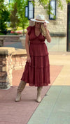 Nadia Tiered Vneck Dress : Red Brown