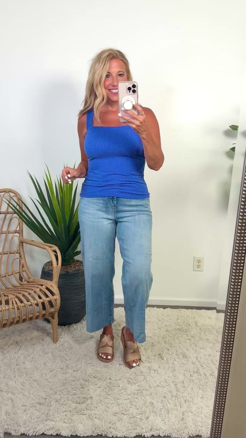 Esa Stretchy Ribbed Tank Top : Royal