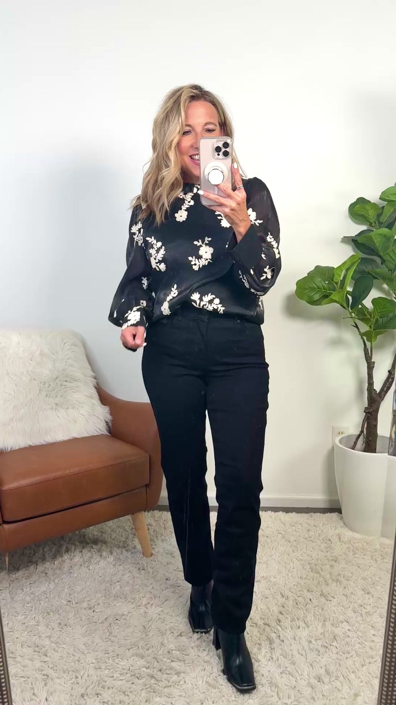 Vera Embroidered Sheer Blouse w/ Lining : Black