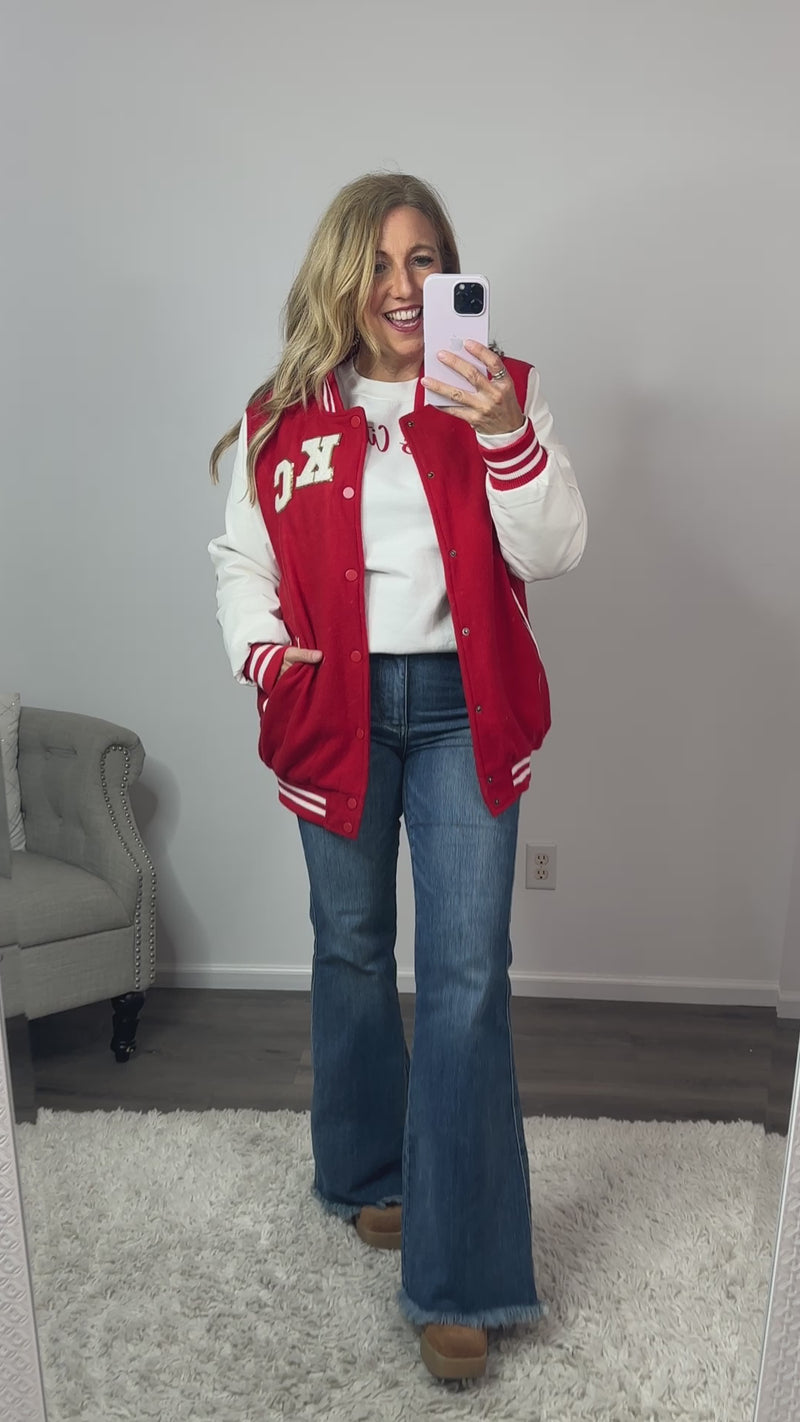 KC Varsity Letterman's Jacket : Red/White/Gold