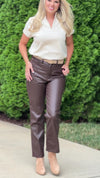 French Market Tummy Control Judy Blue Pleather Pants : Chocolate Brown