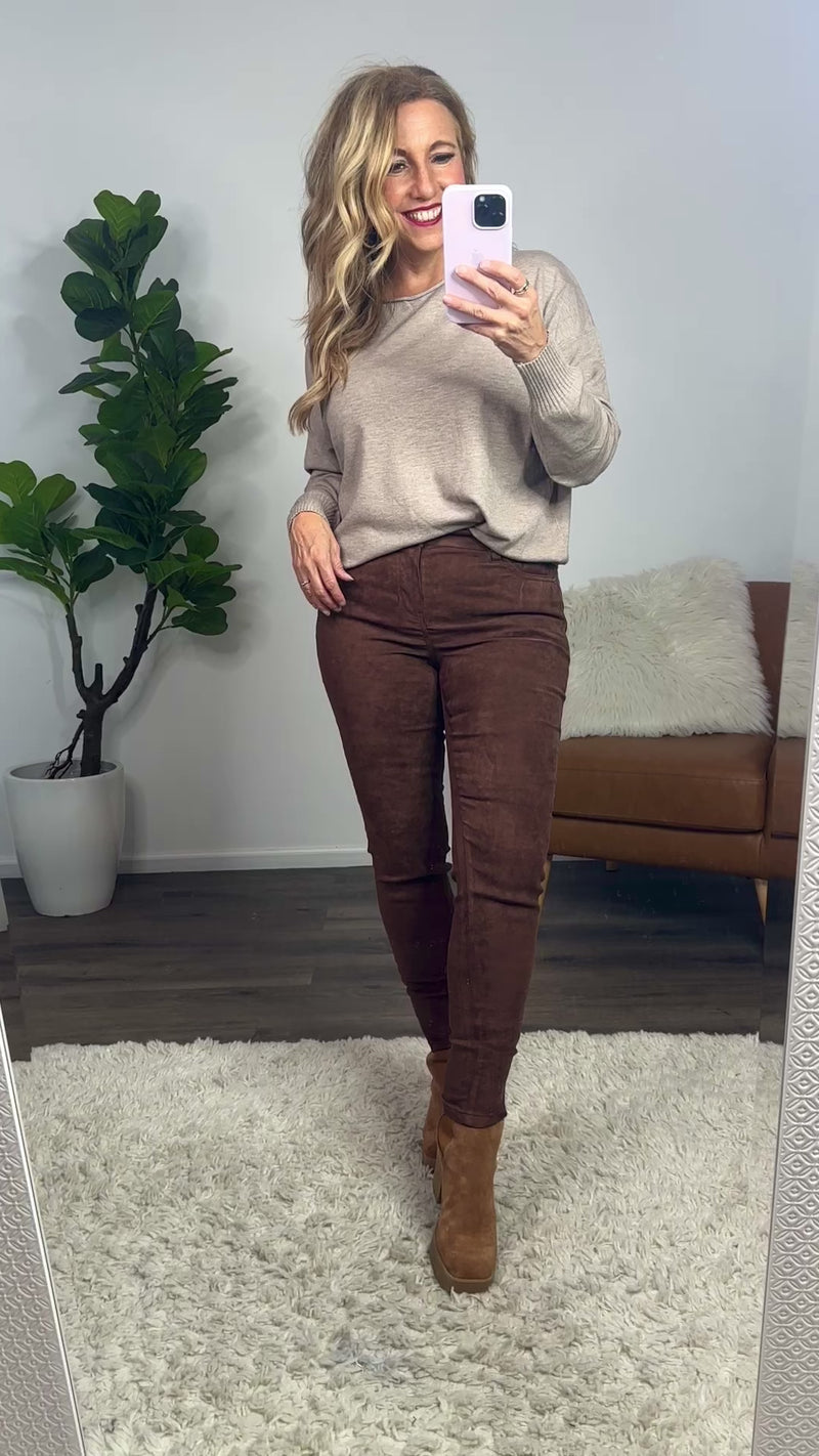 Liverpool Abby Ankle Suede Skinny Jean : Brown