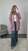 Cozy All Day Open Front Soft Cardigan : Dusty Pink