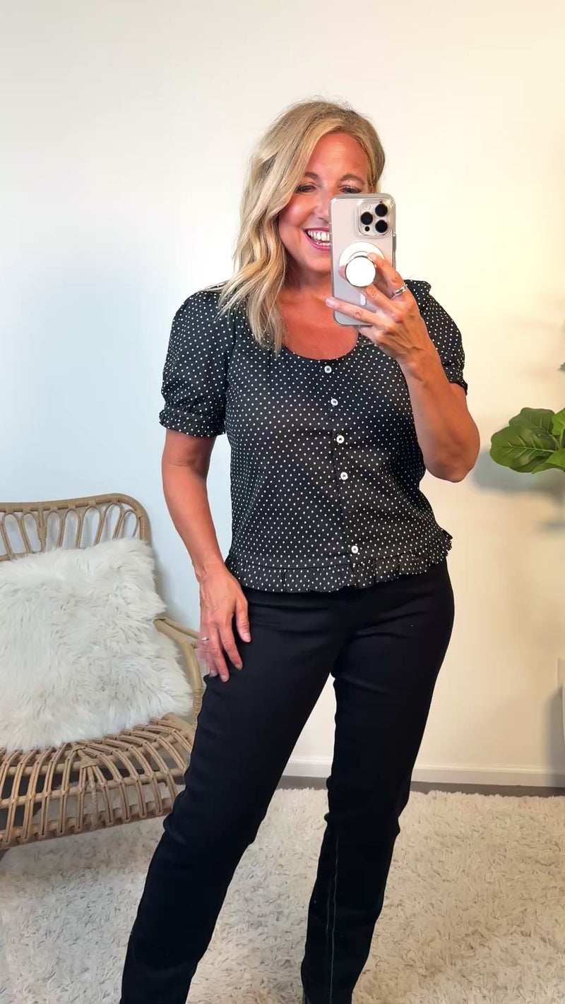 Bonnie Polka Dot Button Up Blouse : Black
