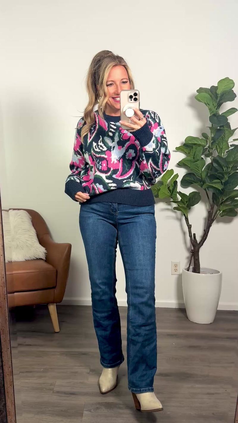 Meara Floral Sweater : Navy/Pink