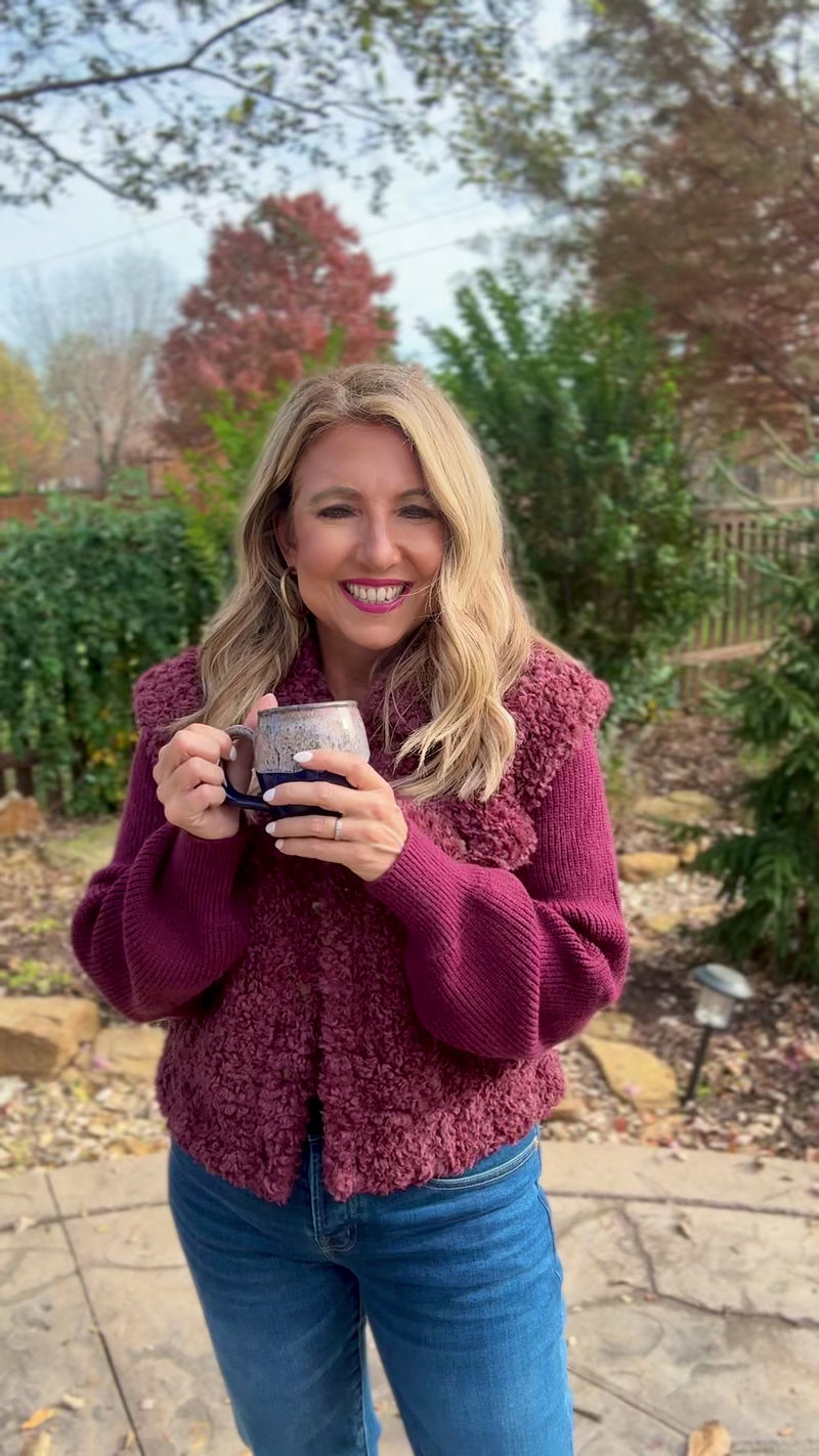 Chiara Mixed Media Sweater Jacket : Burgundy