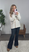 Flurry Weather Cable Block Mock Neck Sweater : Ivory/Camel
