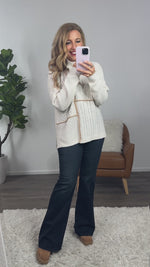 Flurry Weather Cable Block Mock Neck Sweater : Ivory/Camel