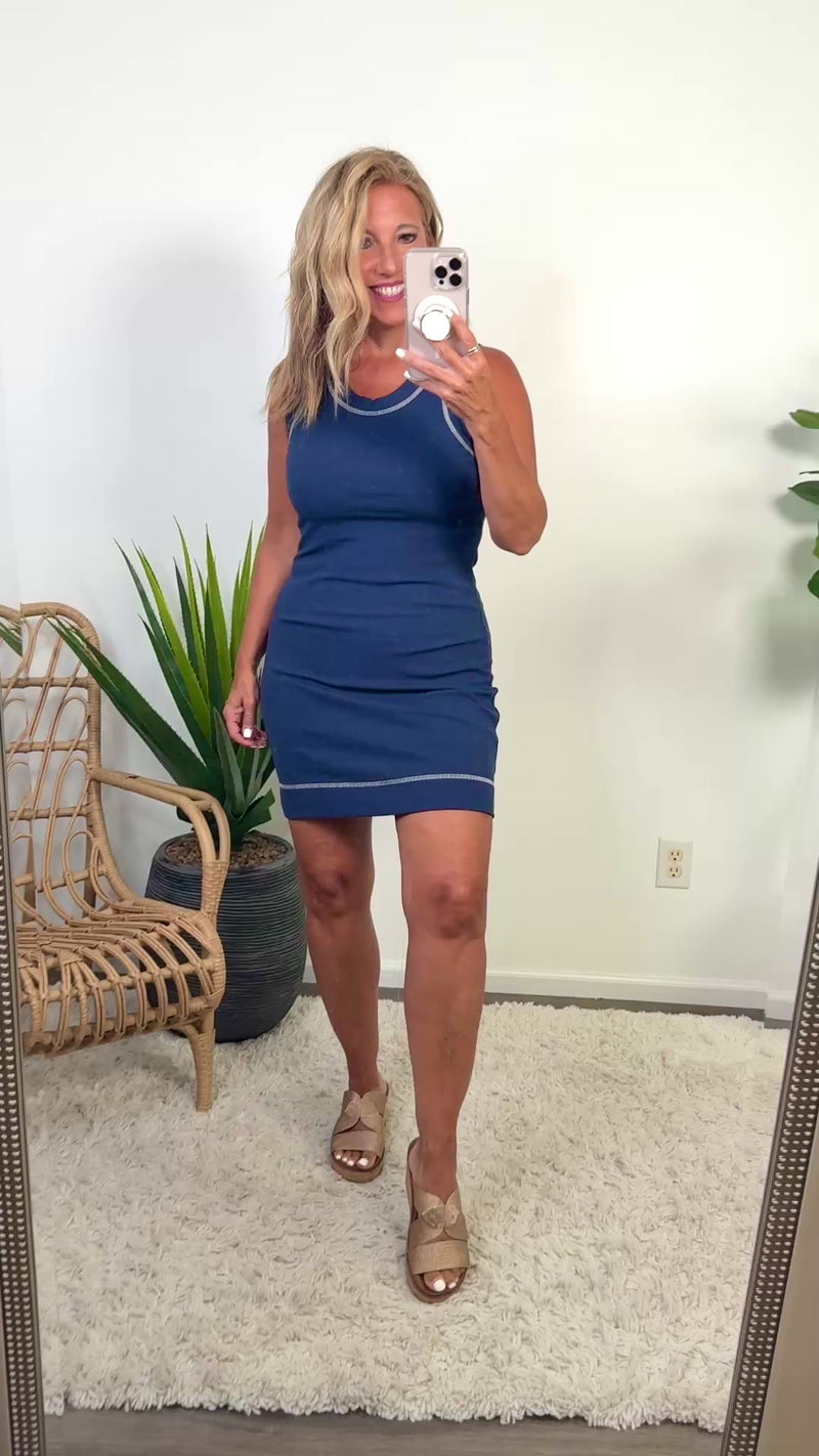 Harlyn Soft Rib Scoop Neck Dress : Navy