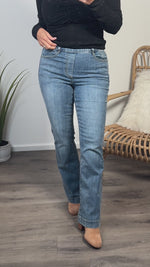 Tribal  Audrey Pull on Flare Jeans : River Blue