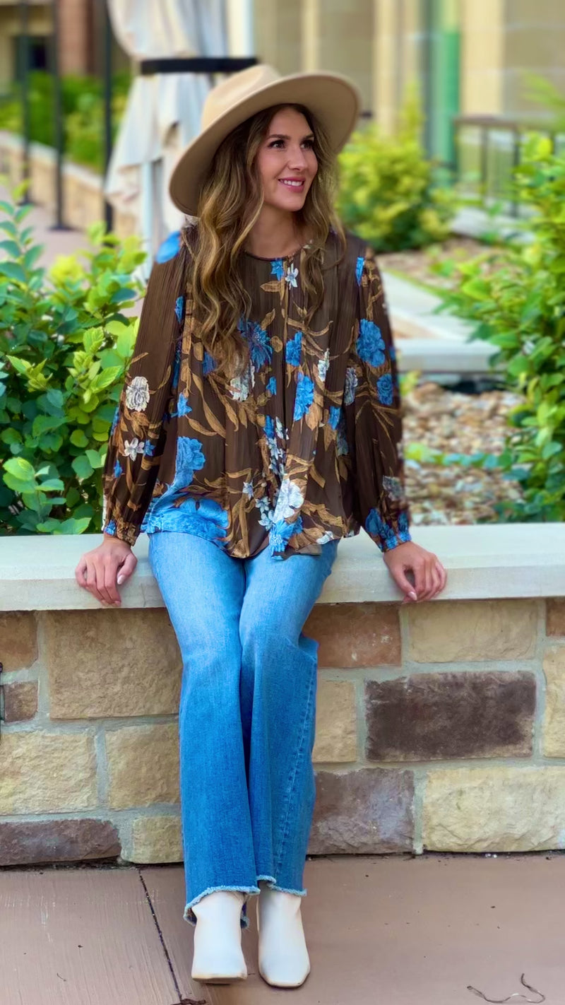 Radina Pleated Blouse : Brown Floral