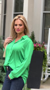 So Good Satin Button Down Shirt : Green