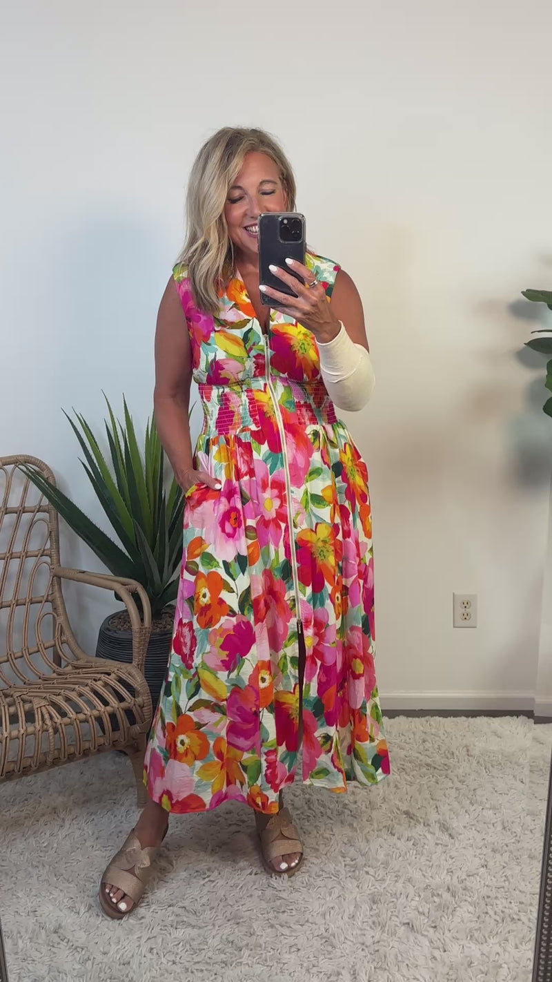 Esti Zip Front Sleeveless Dress : Multi