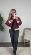 Cheer In Style Mixed Textile Plaid Jacket : Red/Black/Cream