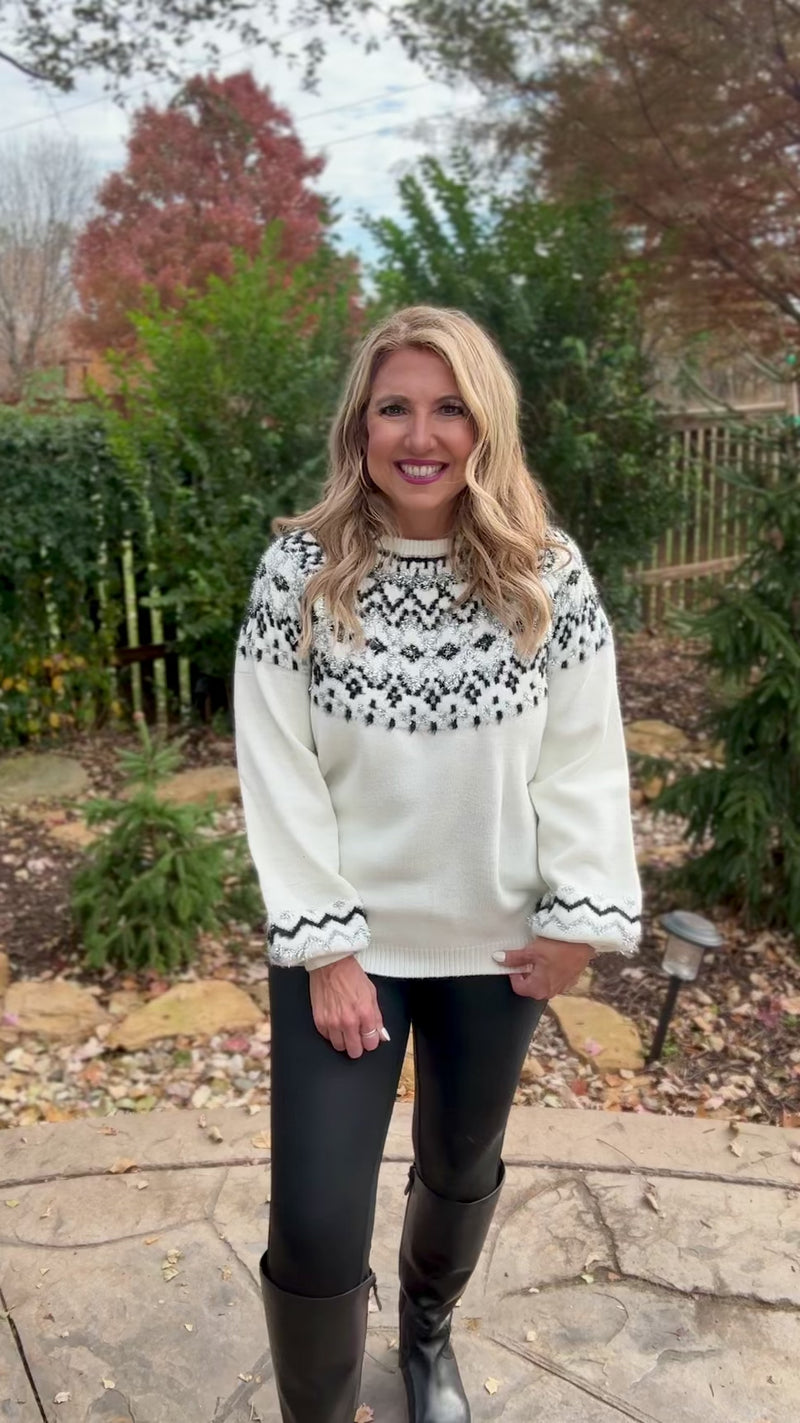 Peggy Glitter Yarn Cozy Knitted Sweater : Cream