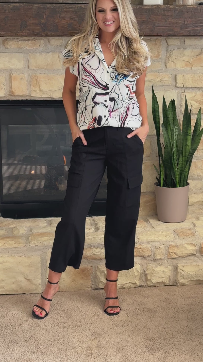 Liverpool Debbie Cargo Crop Pant : Black