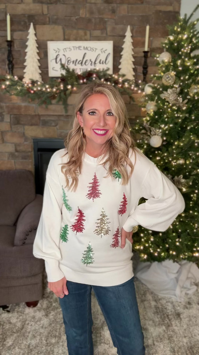 Shirley Tree Sequin Detail Knitted Sweater : Cream