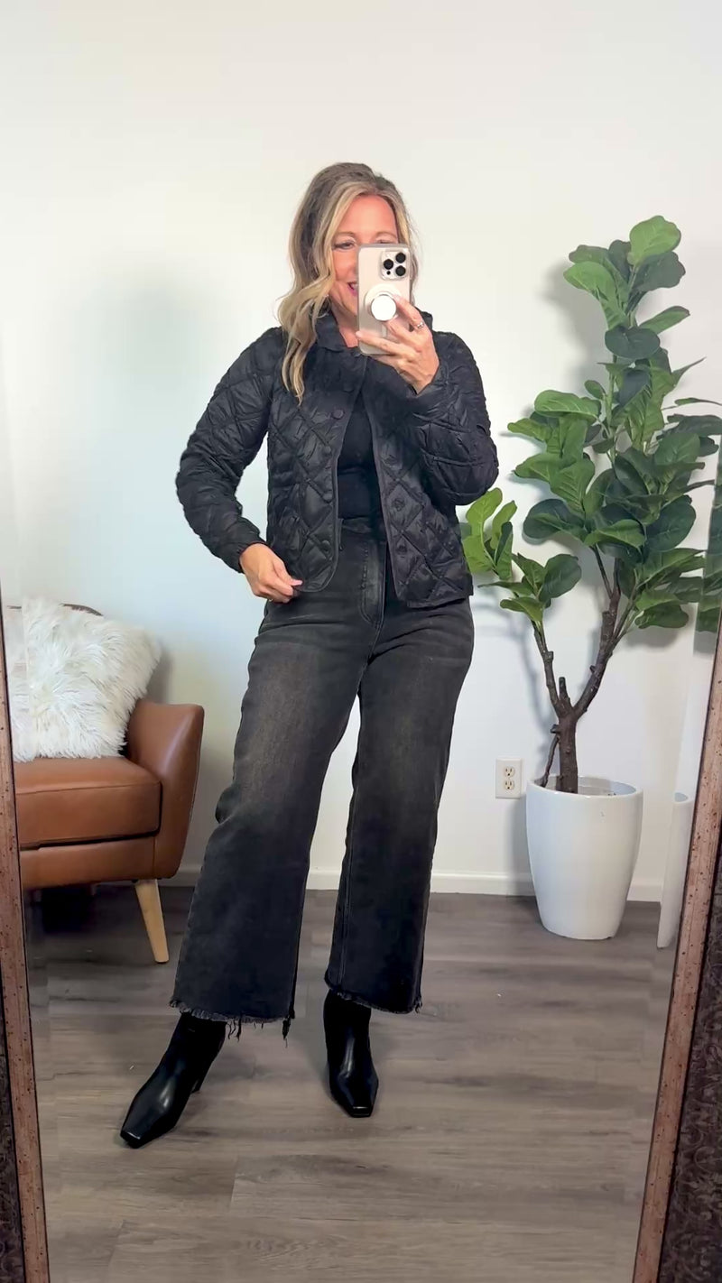 Seraphina Button Down Quilted Jacket : Black