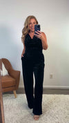 Refined Elegance Velvet Cowl Neck Jumpsuit : Black