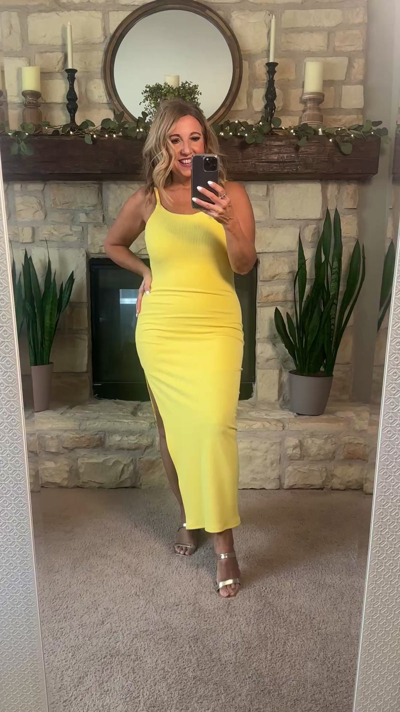 Naoko Ribbed Knit Double Cami Dress : Yellow