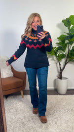 Tribal Nyah Mock Neck Printed Sweater : Night Sky