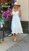 In The Moment Swiss Dot Tiered Midi Dress : Ivory