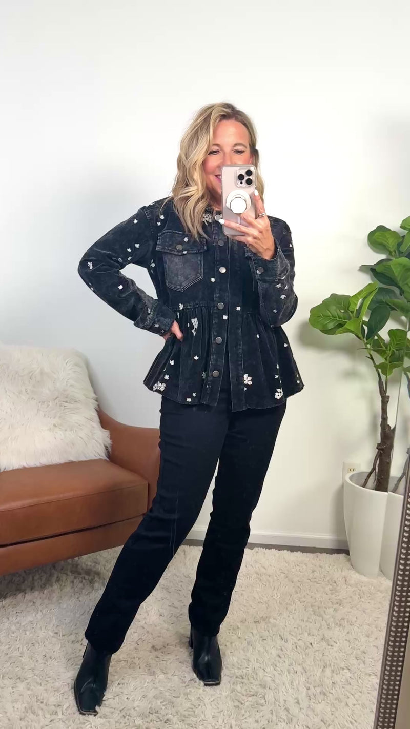 Tullie Washed Terry Peplum Jacket : Black