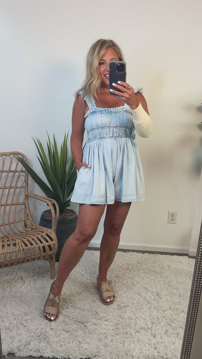 Wrenley Washed Denim Romper : Lt. Denim