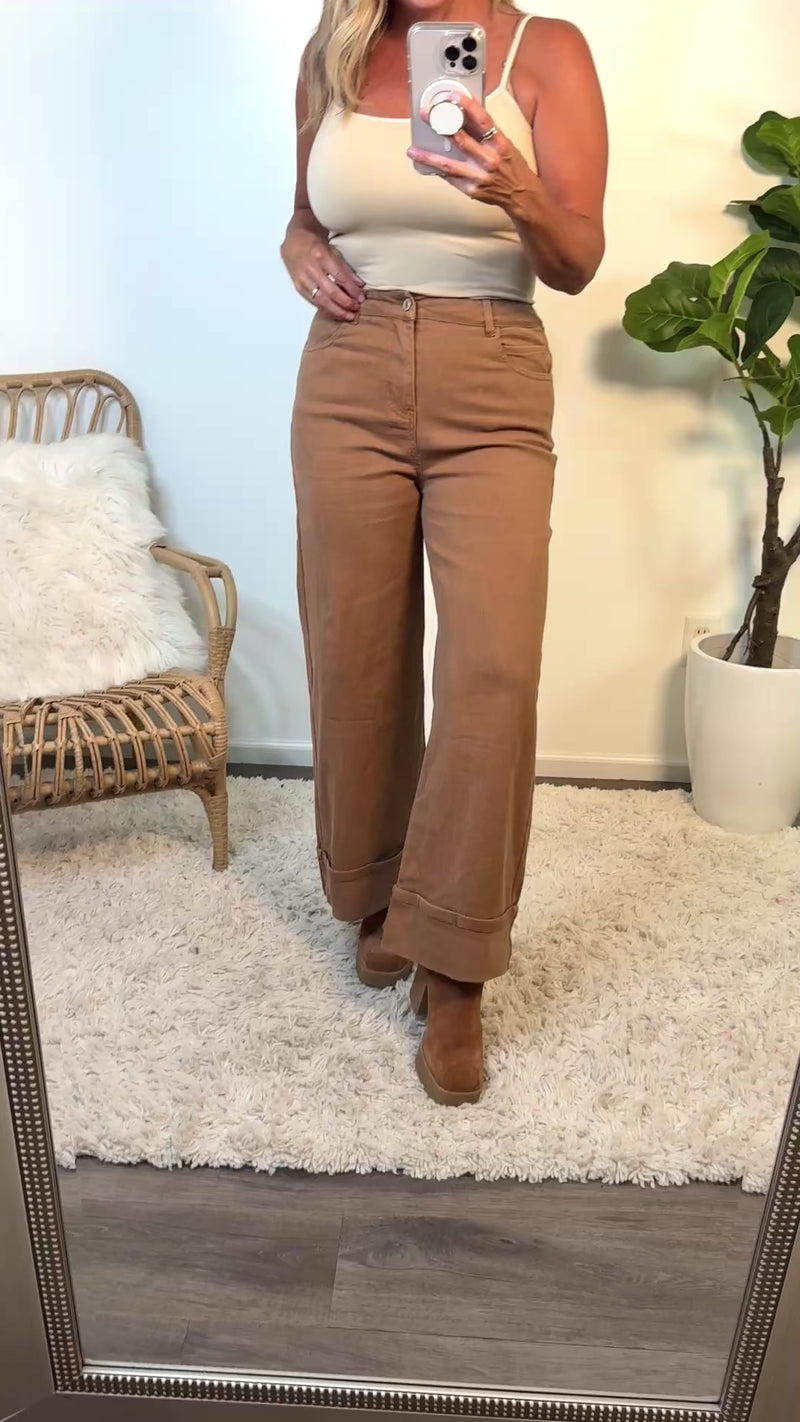 Geneva Wide Leg Cuffed Pant : Camel