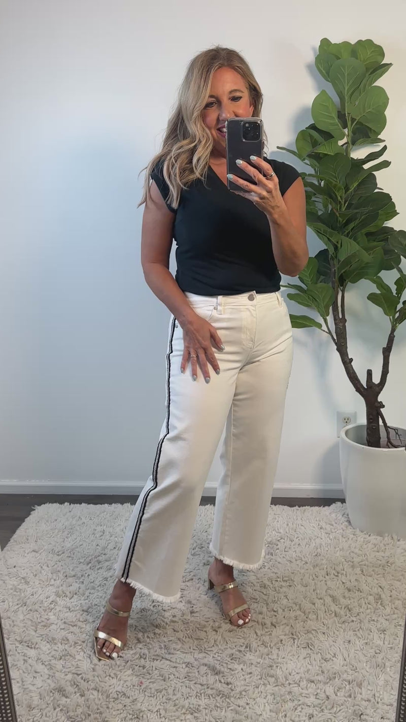 Liverpool Lilia High Rise Crop Wide Hem : White