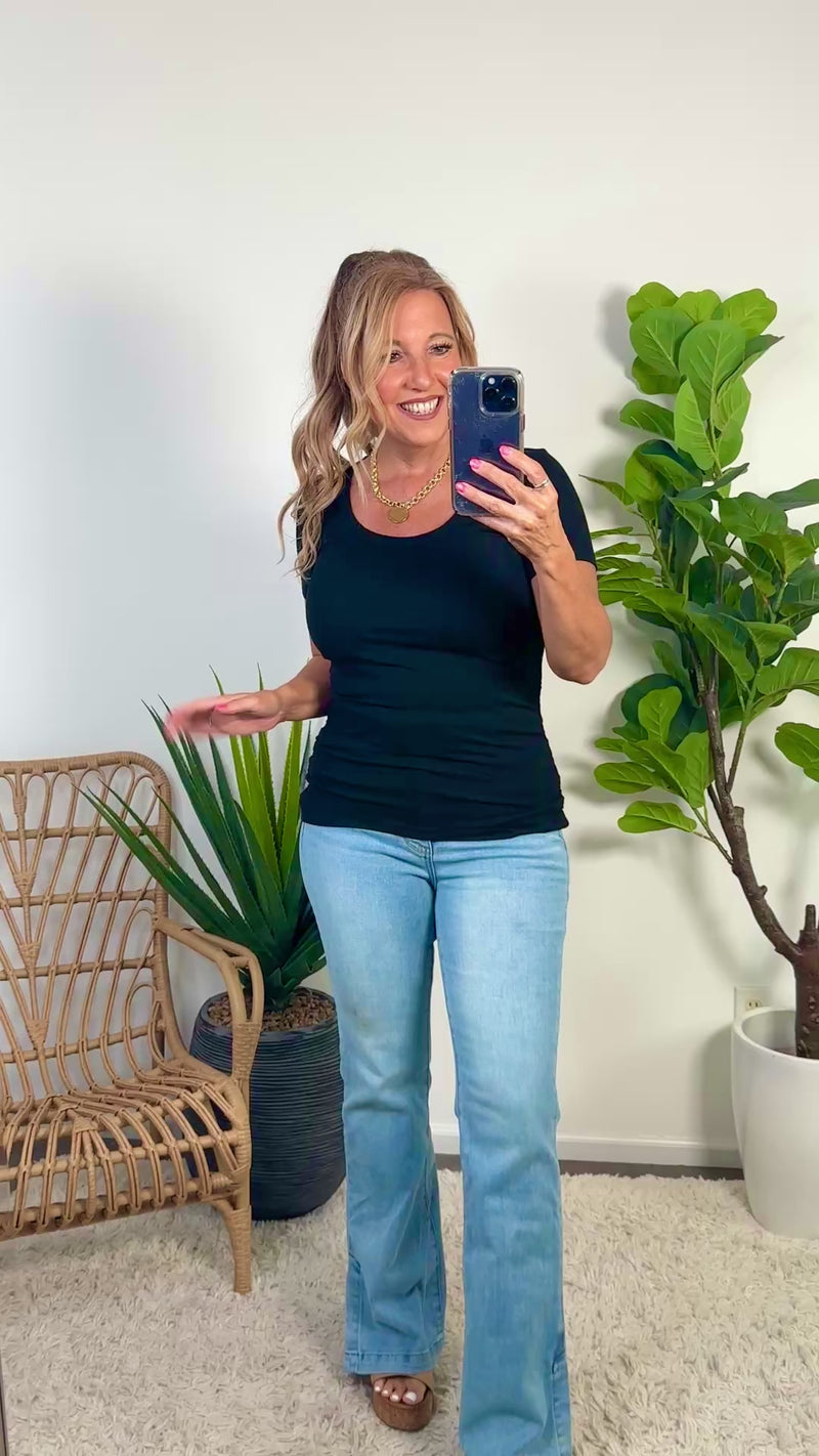 Cambria Scoop Neck Tee - Black