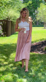 State Of Chic Metallic Satin Skirt : Rose