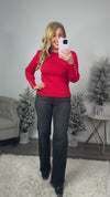 A Glorious Time Pearl Button Sleeve Sweater : Red