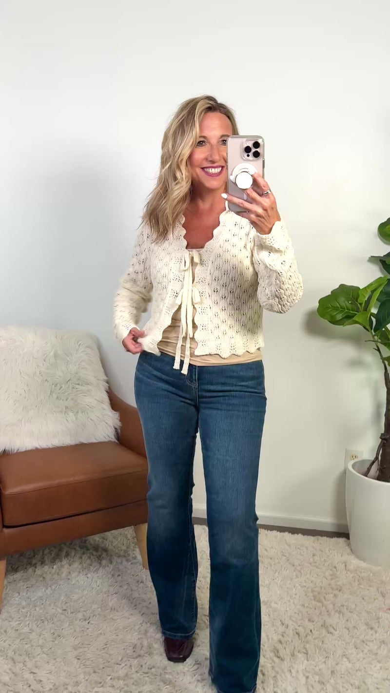 Serina Pointelle Tie Cardigan : Off White
