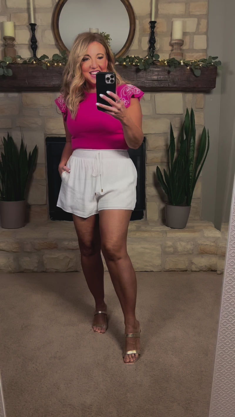 Imaan Smock Waist Soft Shorts : Off White