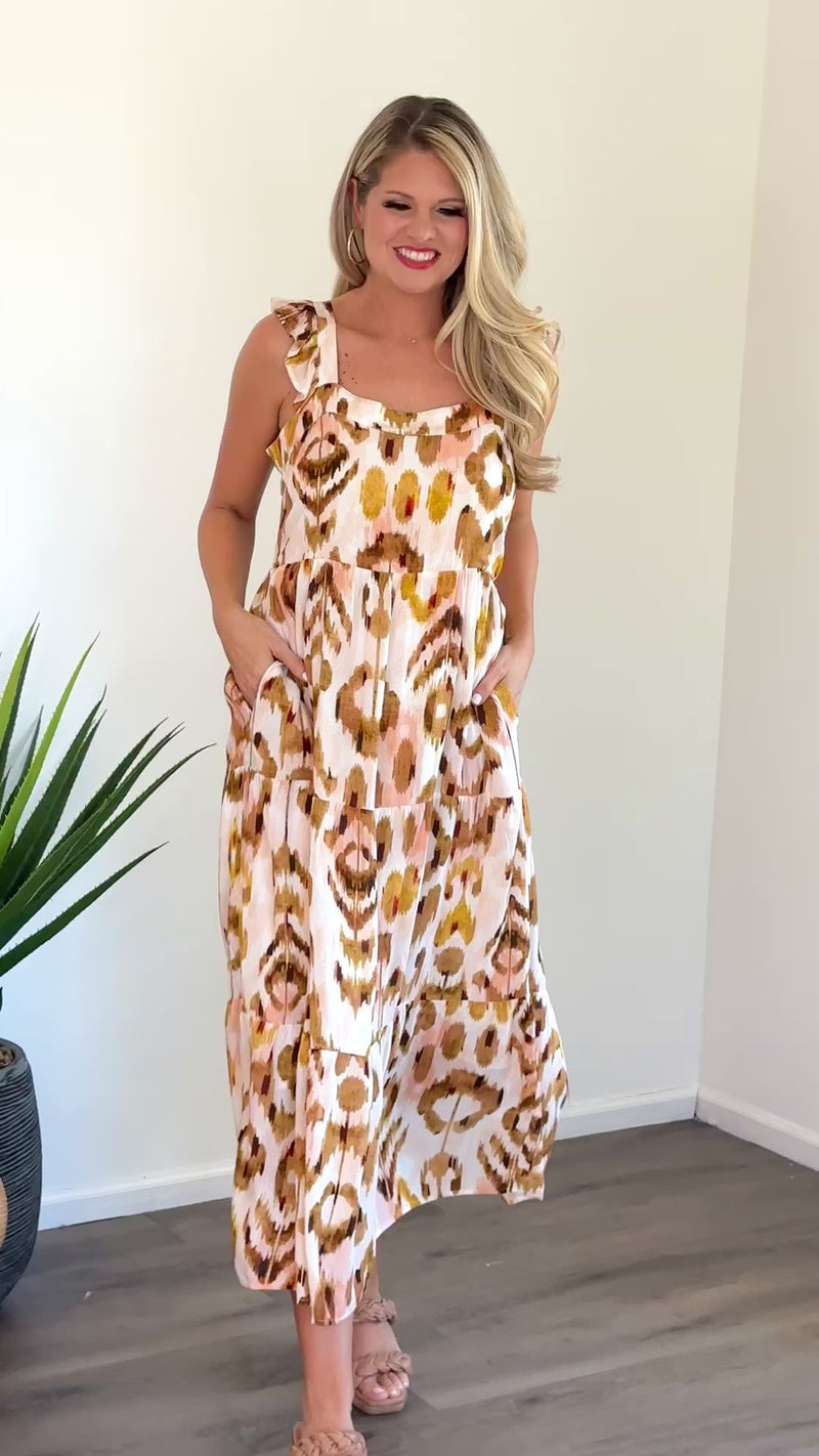Tribal Ariana Flutter Strap Maxi Dress : Walnut