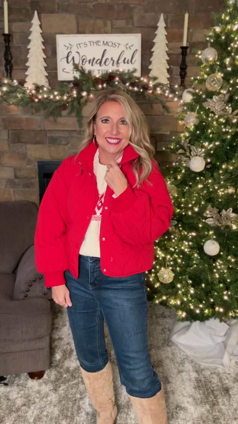 Laila Quilted Puffer Coat : Red