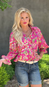 Botanical Thoughts Smocked Button Down Blouse : Pink Floral