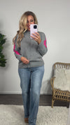 Zaket & Plover Color Block Mock Neck Sweater : Grey/Fuchsia