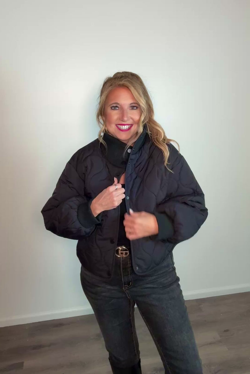 Laila Quilted Puffer Coat : Black