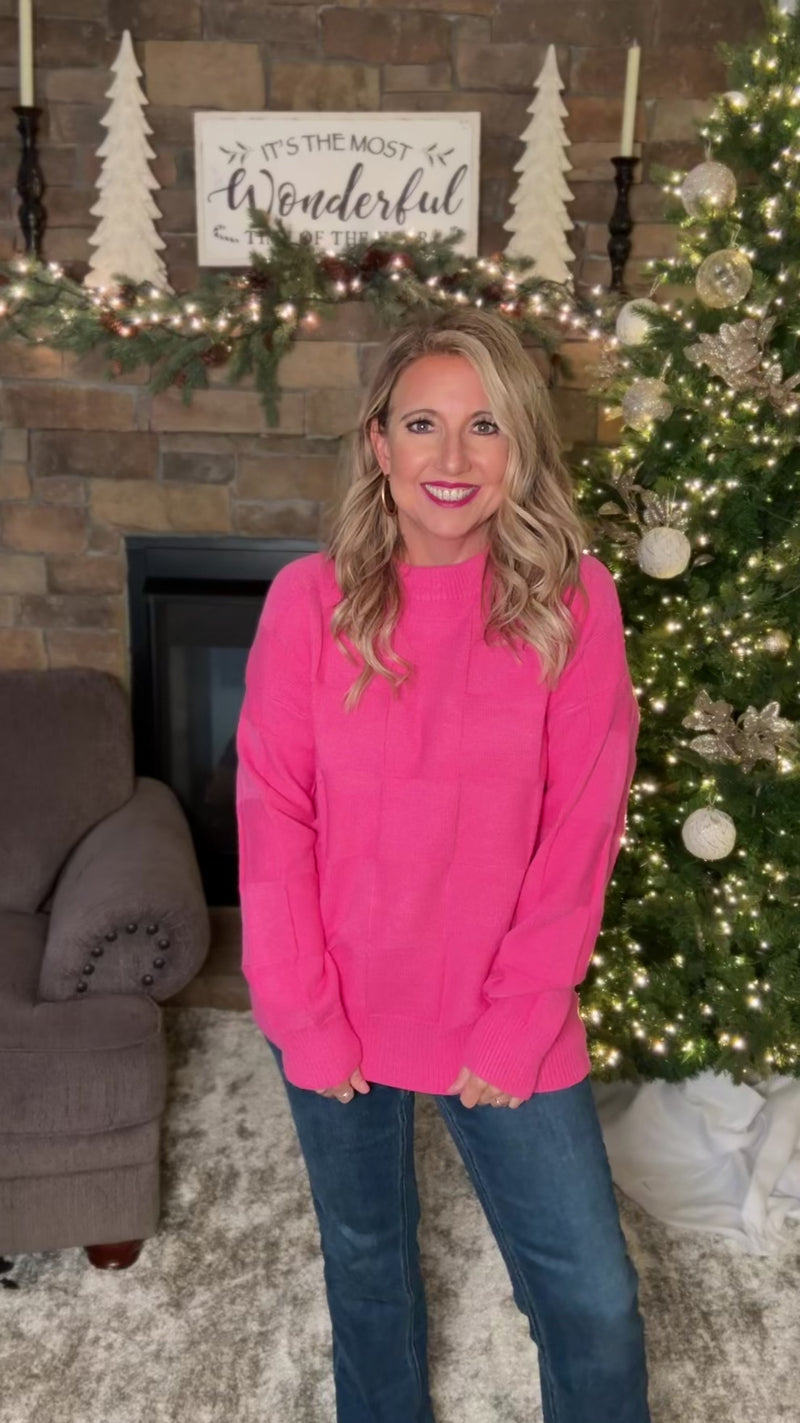 Gretel Round Neck Textured Knitted Sweater : Pink