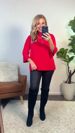 Elizabeth Mock Neck Pullover Sweater : Red