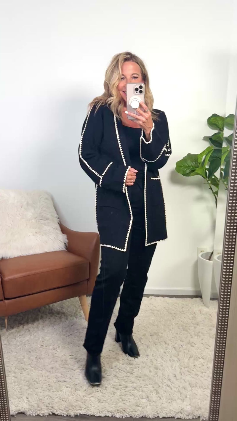Pridget Long Sleeve Midi Cardigan : Black
