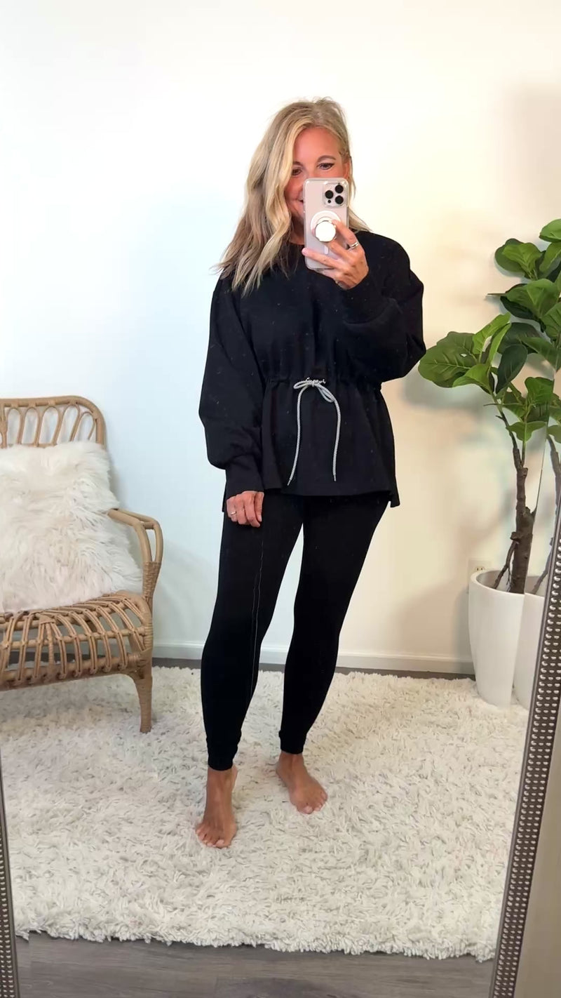 Ginny Drawstring Waist Split Side Top : Black