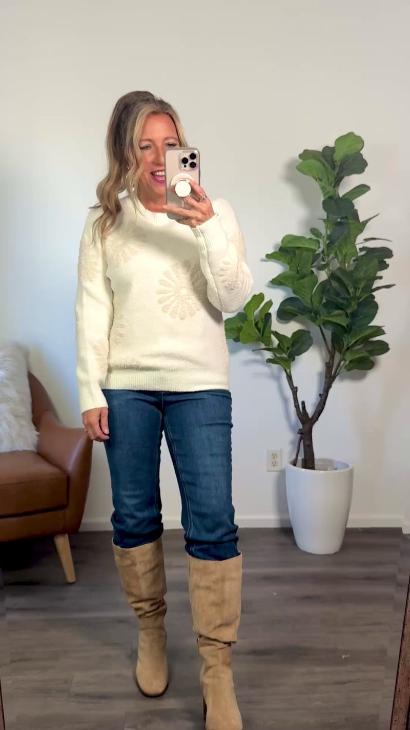 Rooney Floral Flocked Sweater : Ivory