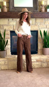 Angelique Denim Pants w/ Contrast Stitch : Brown