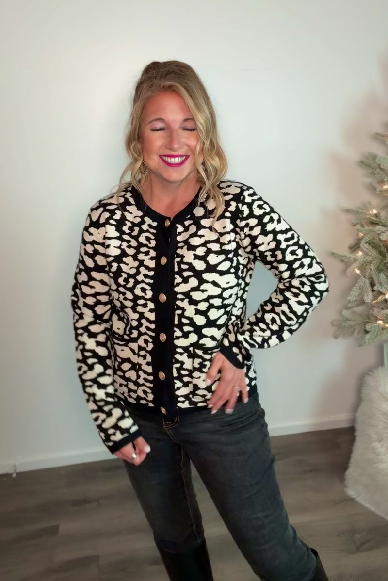 Tennysee Printed Button Up Cardigan : Black