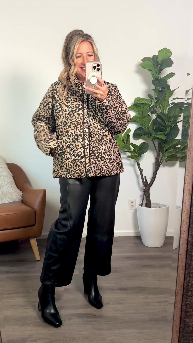 Jamila Quilted Leopard Jacket : Taupe/Black
